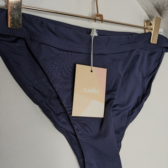 ANDIE SWIM Banded Cheeky Bikini Bottom Navy NEW Size M - Picture 3 of 5